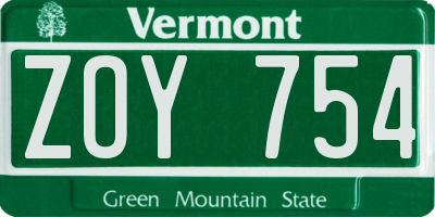 VT license plate ZOY754