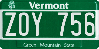 VT license plate ZOY756