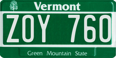 VT license plate ZOY760