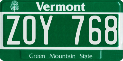 VT license plate ZOY768