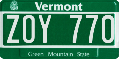 VT license plate ZOY770