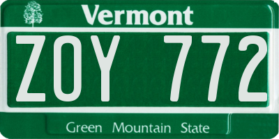 VT license plate ZOY772