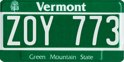 VT license plate ZOY773