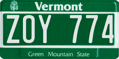VT license plate ZOY774