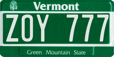 VT license plate ZOY777