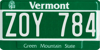 VT license plate ZOY784