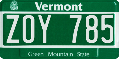 VT license plate ZOY785