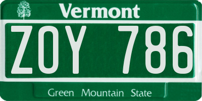 VT license plate ZOY786