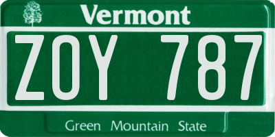 VT license plate ZOY787