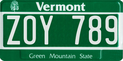 VT license plate ZOY789