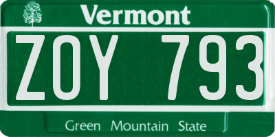 VT license plate ZOY793