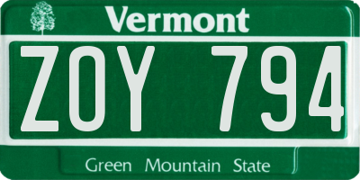 VT license plate ZOY794