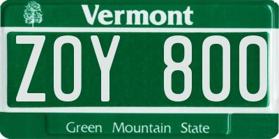 VT license plate ZOY800