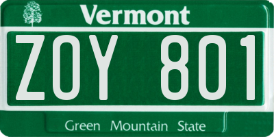 VT license plate ZOY801