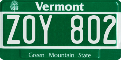 VT license plate ZOY802