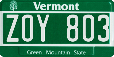 VT license plate ZOY803