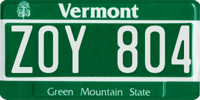 VT license plate ZOY804