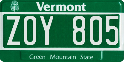 VT license plate ZOY805
