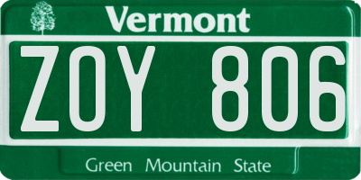 VT license plate ZOY806