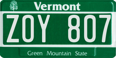 VT license plate ZOY807