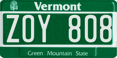 VT license plate ZOY808