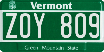 VT license plate ZOY809