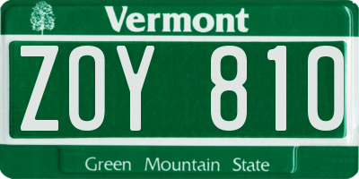 VT license plate ZOY810