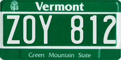 VT license plate ZOY812
