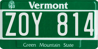 VT license plate ZOY814