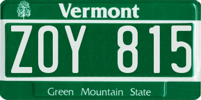 VT license plate ZOY815