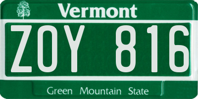 VT license plate ZOY816