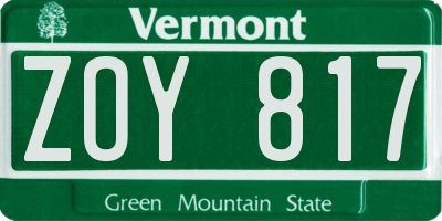 VT license plate ZOY817