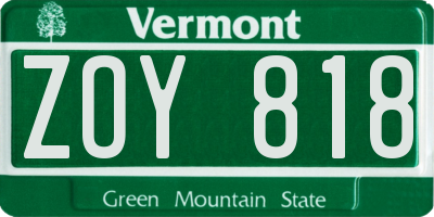 VT license plate ZOY818