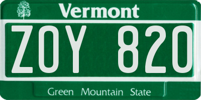 VT license plate ZOY820