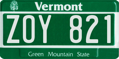 VT license plate ZOY821
