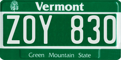 VT license plate ZOY830
