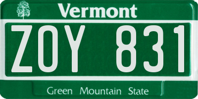 VT license plate ZOY831