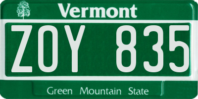 VT license plate ZOY835
