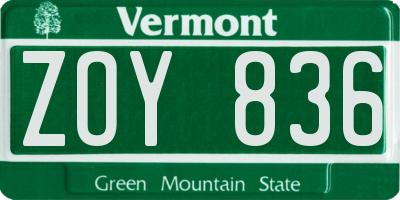 VT license plate ZOY836
