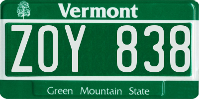 VT license plate ZOY838