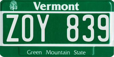 VT license plate ZOY839