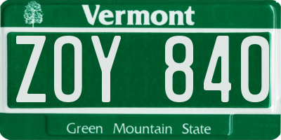 VT license plate ZOY840