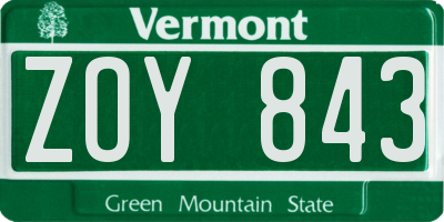 VT license plate ZOY843