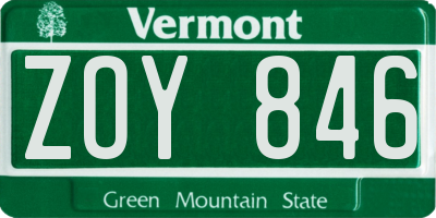VT license plate ZOY846