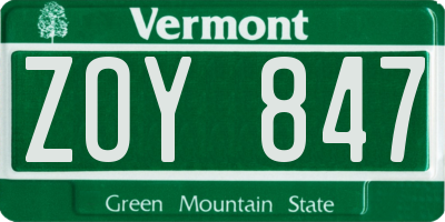 VT license plate ZOY847