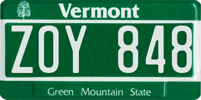 VT license plate ZOY848