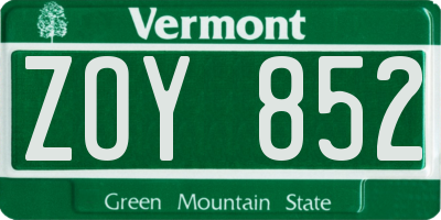 VT license plate ZOY852