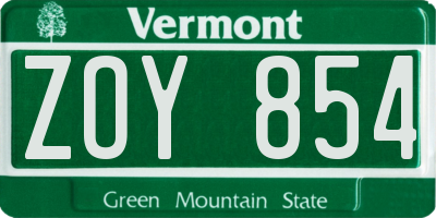 VT license plate ZOY854