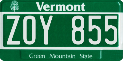 VT license plate ZOY855