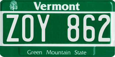 VT license plate ZOY862